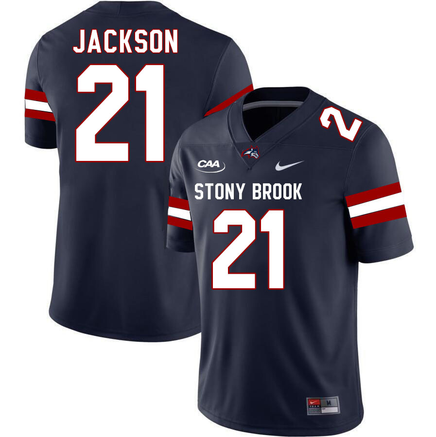 Stony Brook Seawolves #21 Jordan Jackson College Football Jerseys Stitched-Navy